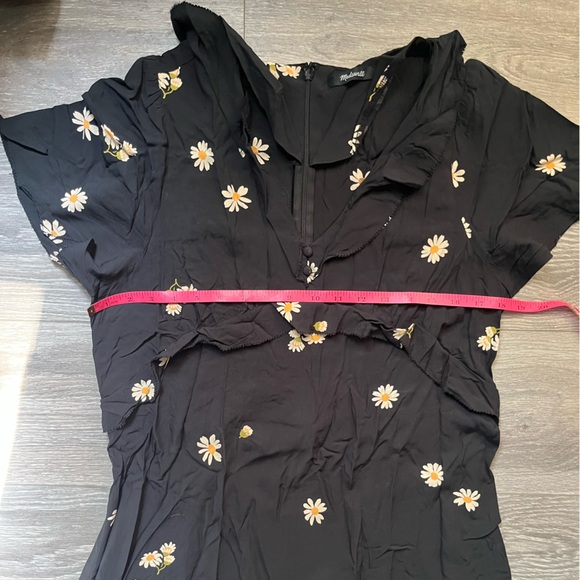 Madewell Black White Daisy Print Ruffle V Neck Tiered Skirt Summer Maxi Dress - Picture 5 of 6